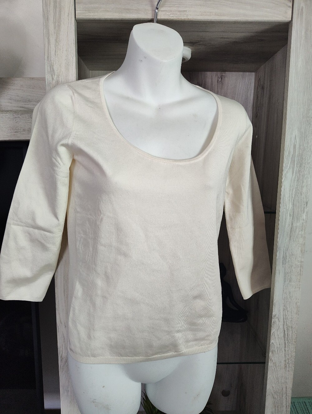 Ralph Lauren Cream Scoop Neck Knit Top with Pink Accent SZ S/P Purple Tag